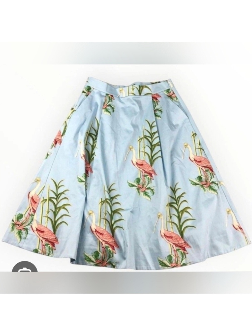 Ann Taylor Flared Skirt Blue Pink Tropical Bird Print Lined Pocket - Picture 3 of 12